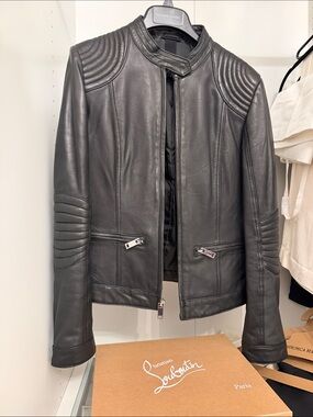 Black rivet Quilted Leather Moto Jacket medium